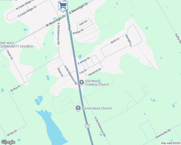 map of restaurants, bars, coffee shops, grocery stores, and more near 208 Headrick Drive in Robinson