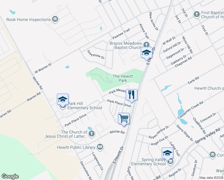 map of restaurants, bars, coffee shops, grocery stores, and more near 602 Park Ridge Road in Hewitt