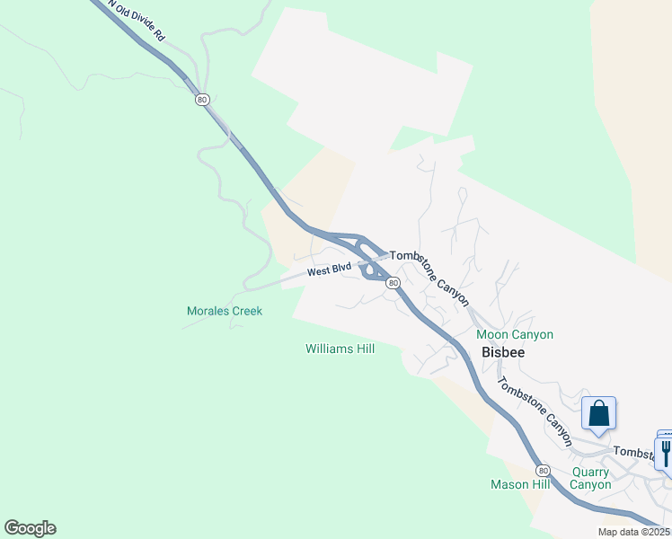 map of restaurants, bars, coffee shops, grocery stores, and more near 959 Pueblo Court in Bisbee