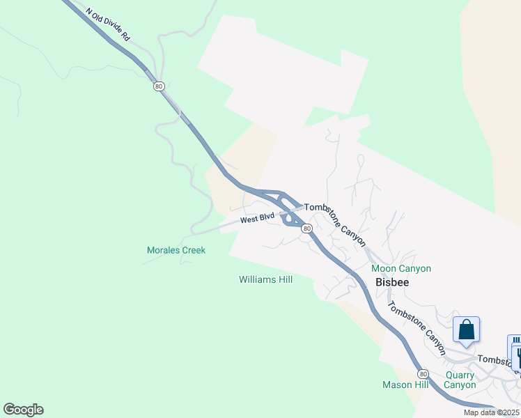 map of restaurants, bars, coffee shops, grocery stores, and more near 959 Pueblo Court in Bisbee