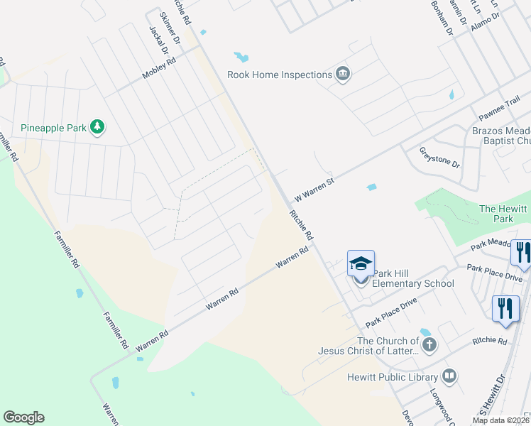 map of restaurants, bars, coffee shops, grocery stores, and more near 1122 Ritchie Road in Lorena