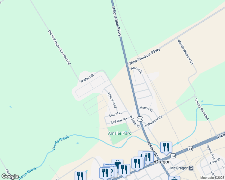 map of restaurants, bars, coffee shops, grocery stores, and more near 526 North Main Street in McGregor