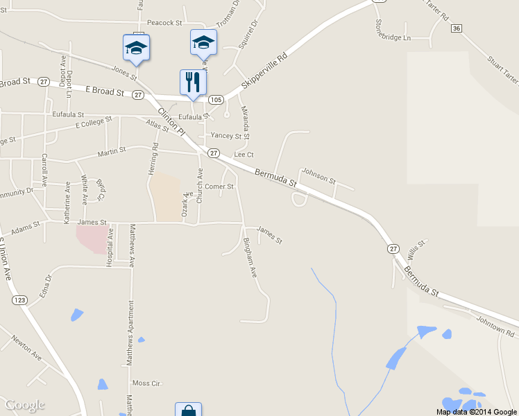 map of restaurants, bars, coffee shops, grocery stores, and more near 439 Bingham Avenue in Ozark