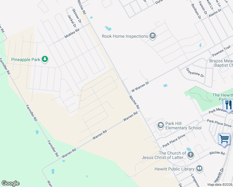 map of restaurants, bars, coffee shops, grocery stores, and more near 1122 Ritchie Road in Lorena