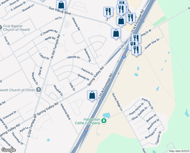 map of restaurants, bars, coffee shops, grocery stores, and more near 405 Patricia Drive in Hewitt