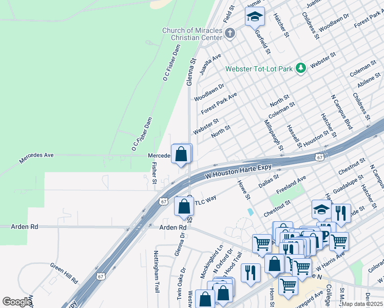 map of restaurants, bars, coffee shops, grocery stores, and more near 1006 Glenna Street in San Angelo