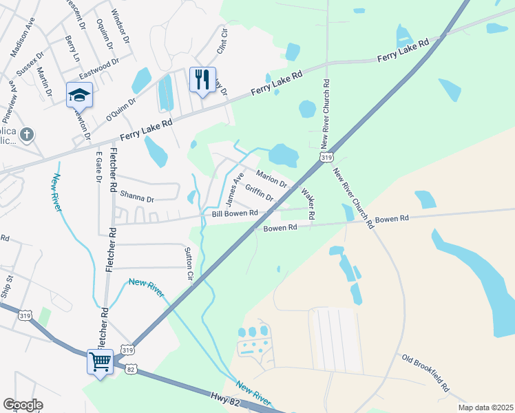 map of restaurants, bars, coffee shops, grocery stores, and more near 145 U.S. 319 in Tifton