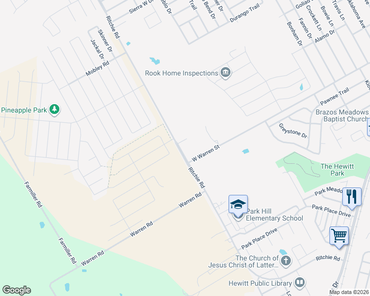 map of restaurants, bars, coffee shops, grocery stores, and more near 1122 Ritchie Road in Lorena