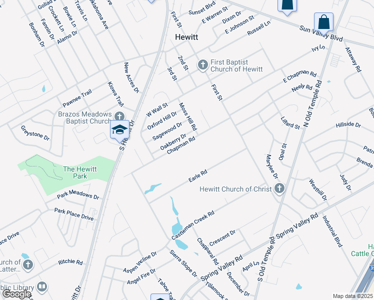 map of restaurants, bars, coffee shops, grocery stores, and more near 309 Chapman Rd in Hewitt