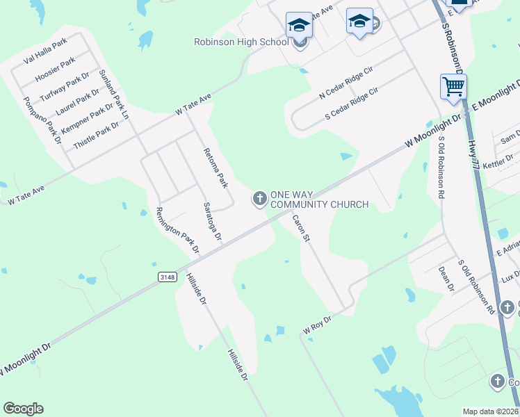 map of restaurants, bars, coffee shops, grocery stores, and more near 828 West Moonlight Drive in Robinson