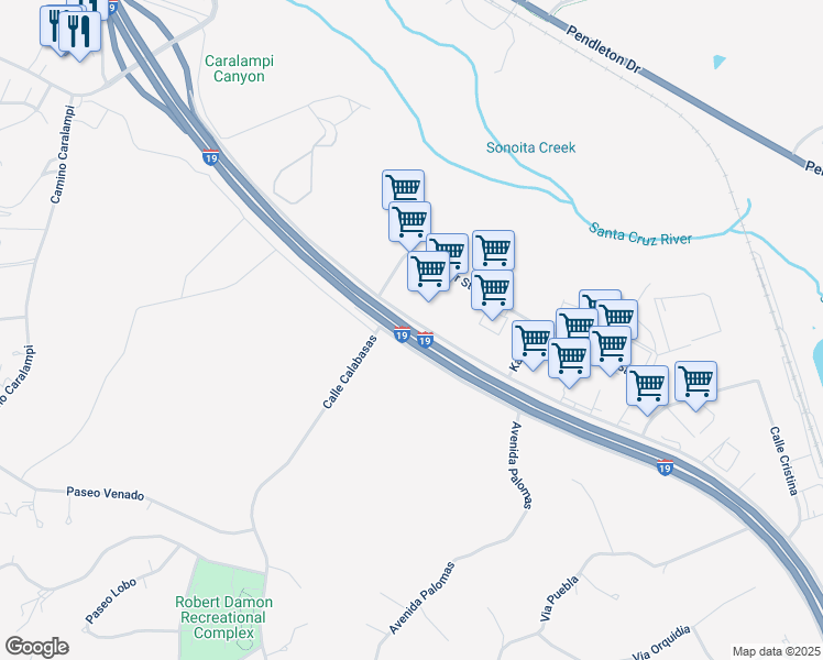 map of restaurants, bars, coffee shops, grocery stores, and more near Interstate 19 in Rio Rico