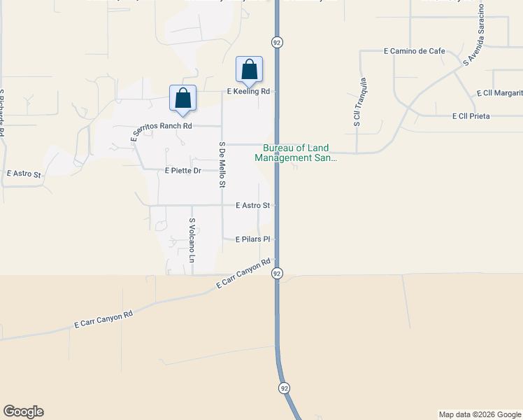 map of restaurants, bars, coffee shops, grocery stores, and more near 3880 East Astro Street in Hereford