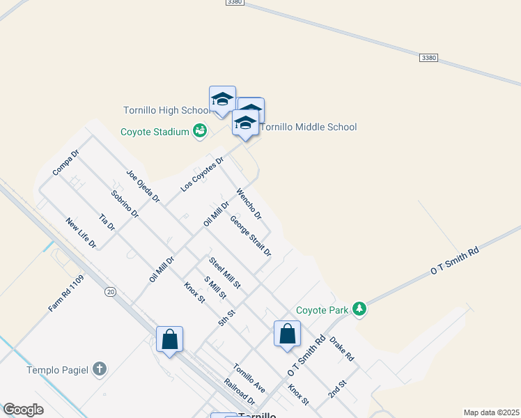 map of restaurants, bars, coffee shops, grocery stores, and more near 18911 Wencho Drive in Tornillo