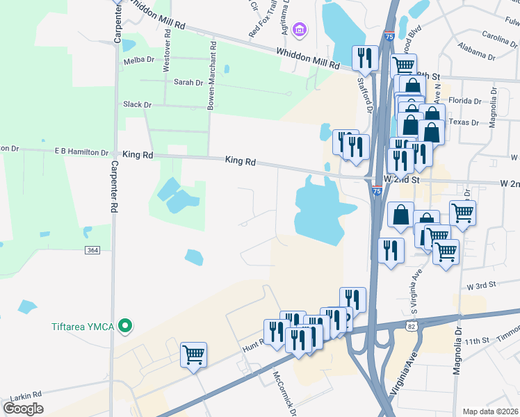 map of restaurants, bars, coffee shops, grocery stores, and more near 103 Braxton Court in Tifton