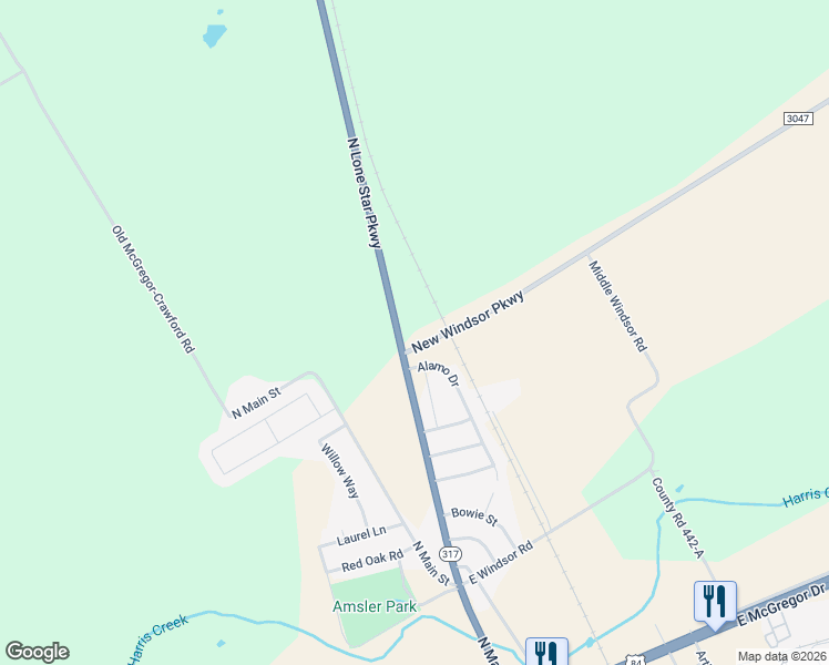 map of restaurants, bars, coffee shops, grocery stores, and more near 1106 North Lone Star Parkway in McGregor