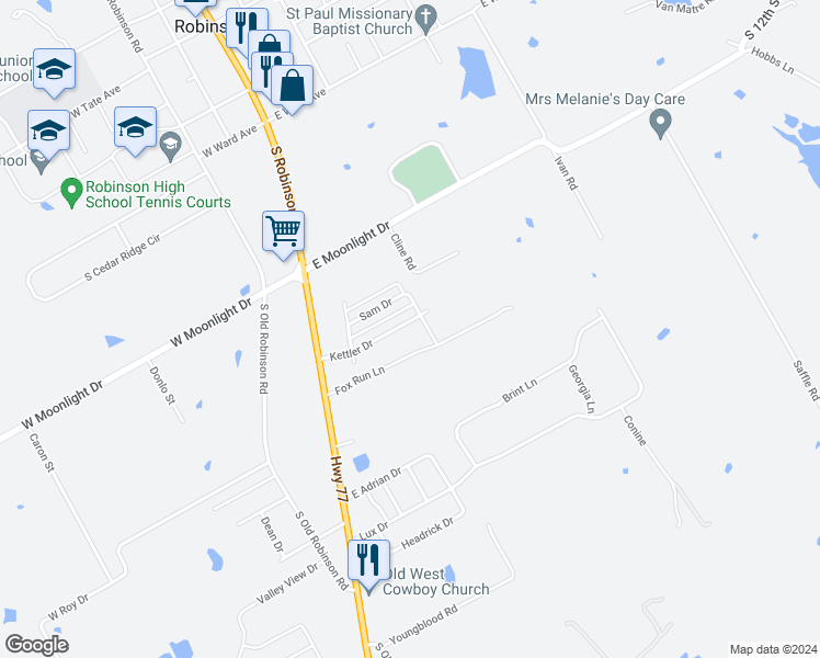 map of restaurants, bars, coffee shops, grocery stores, and more near 229 Kettler Drive in Robinson