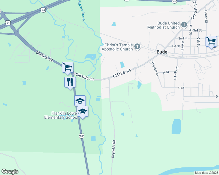 map of restaurants, bars, coffee shops, grocery stores, and more near Reynolds Road in Bude
