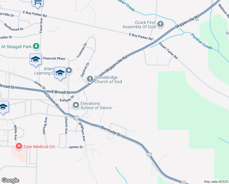 map of restaurants, bars, coffee shops, grocery stores, and more near 167 Miranda Street in Ozark