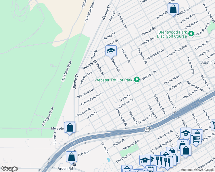 map of restaurants, bars, coffee shops, grocery stores, and more near 2901-2999 Forest Park Avenue in San Angelo