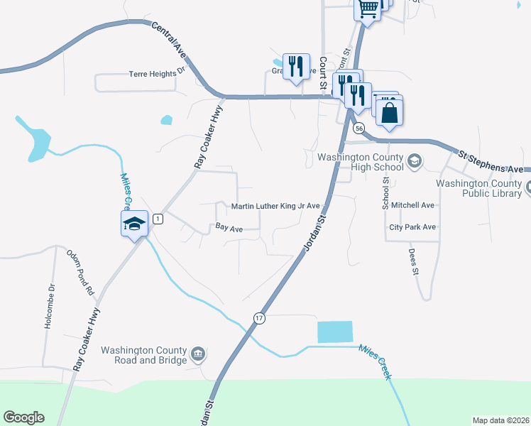 map of restaurants, bars, coffee shops, grocery stores, and more near 3018-3030 Martin Luther King Junior Avenue in Chatom