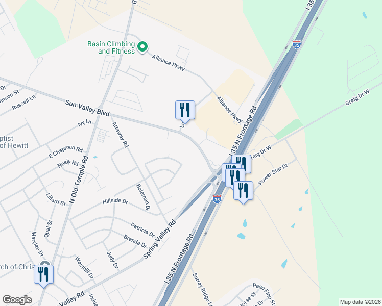 map of restaurants, bars, coffee shops, grocery stores, and more near 724 Sun Valley Blvd in Hewitt