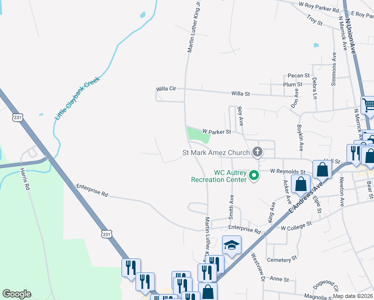 map of restaurants, bars, coffee shops, grocery stores, and more near 139 Brookfield Road in Ozark