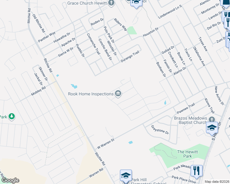 map of restaurants, bars, coffee shops, grocery stores, and more near Feather Trace Lane in Waco