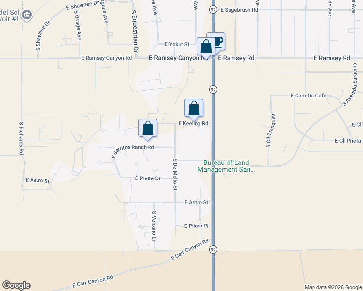 map of restaurants, bars, coffee shops, grocery stores, and more near 5963 South De Mello Street in Hereford