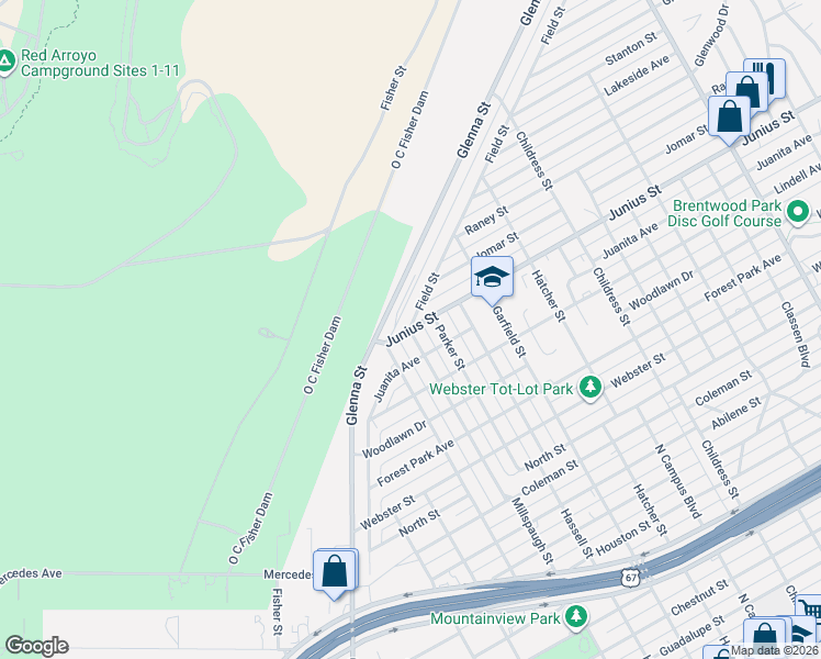 map of restaurants, bars, coffee shops, grocery stores, and more near 2999 Field Street in San Angelo