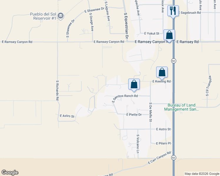 map of restaurants, bars, coffee shops, grocery stores, and more near 3148 East Keeling Road in Hereford