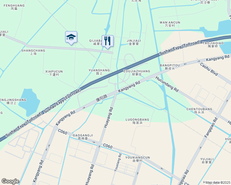 map of restaurants, bars, coffee shops, grocery stores, and more near Kang Yang Lu in Su Zhou Shi