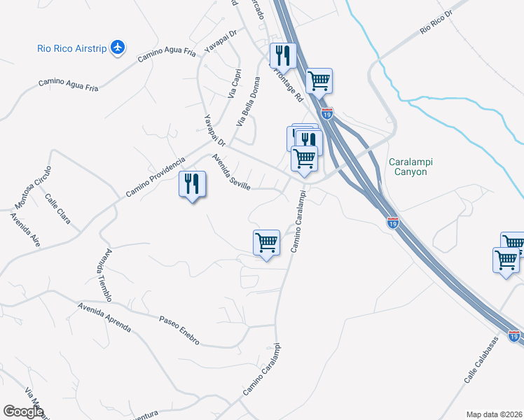 map of restaurants, bars, coffee shops, grocery stores, and more near 1102 Avenida Seville in Rio Rico