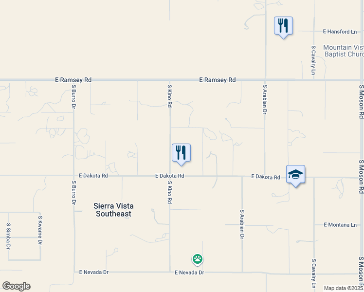 map of restaurants, bars, coffee shops, grocery stores, and more near 5843 South Kino Road in Hereford