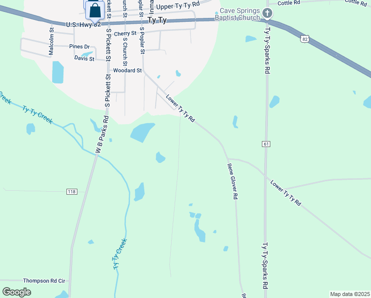 map of restaurants, bars, coffee shops, grocery stores, and more near 39 Dorsey Road in Ty Ty