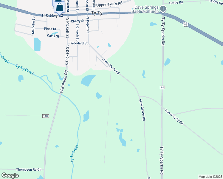 map of restaurants, bars, coffee shops, grocery stores, and more near 39 Dorsey Road in Ty Ty