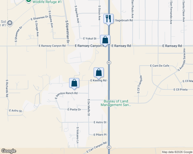 map of restaurants, bars, coffee shops, grocery stores, and more near 3823 East Keeling Road in Hereford