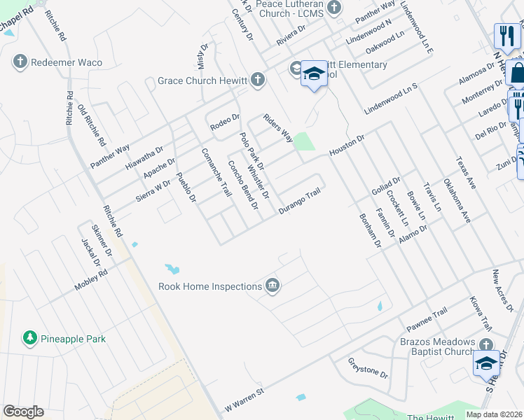 map of restaurants, bars, coffee shops, grocery stores, and more near 3020 Concho Bend Drive in Waco