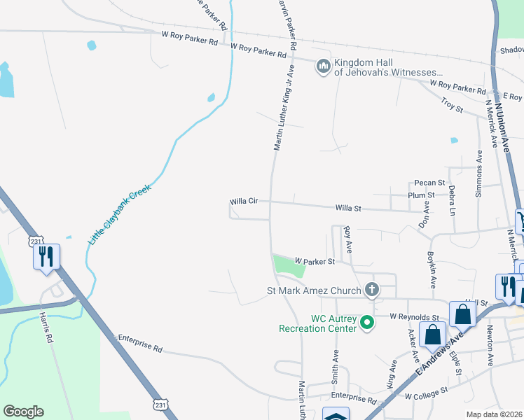 map of restaurants, bars, coffee shops, grocery stores, and more near 397 Willa Circle in Ozark