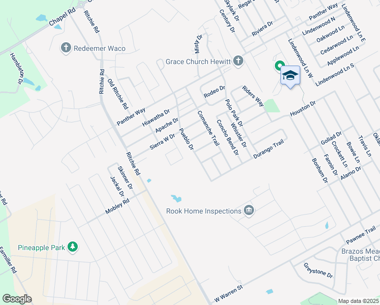 map of restaurants, bars, coffee shops, grocery stores, and more near 2813 Pueblo Drive in Waco