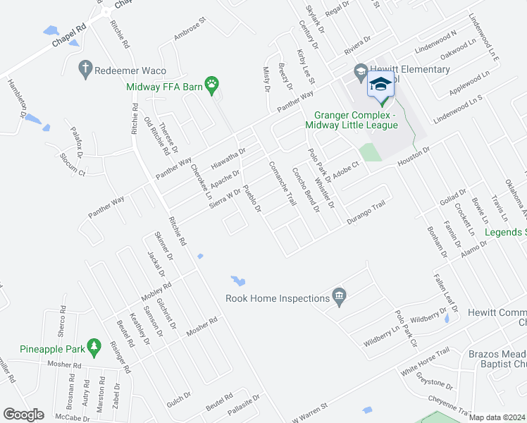map of restaurants, bars, coffee shops, grocery stores, and more near 10333 Eagle Mountain Drive in Waco