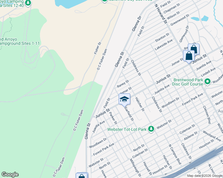 map of restaurants, bars, coffee shops, grocery stores, and more near 2816 Field Street in San Angelo