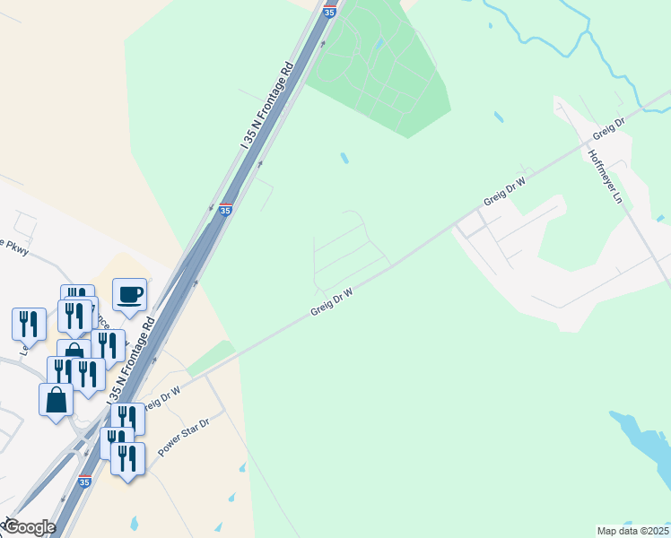 map of restaurants, bars, coffee shops, grocery stores, and more near 2545 Paddock Lane in Waco