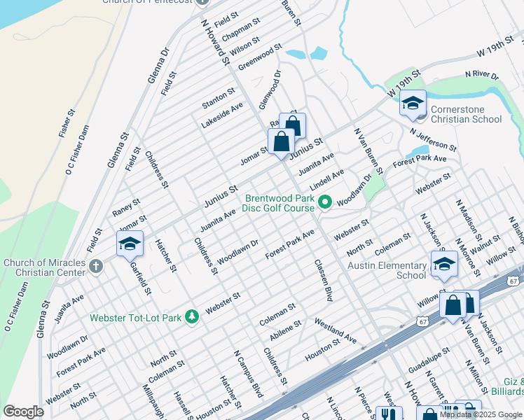 map of restaurants, bars, coffee shops, grocery stores, and more near 1500-1598 Belmont Street in San Angelo