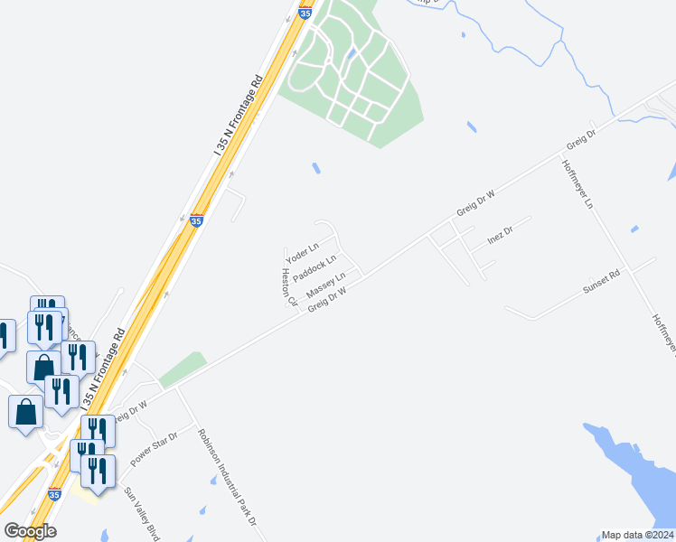 map of restaurants, bars, coffee shops, grocery stores, and more near 2512 Massey Lane in Robinson