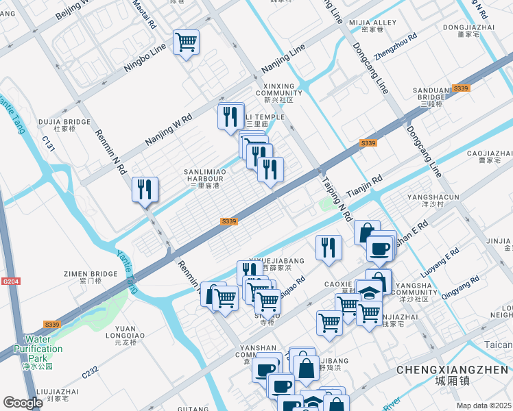 map of restaurants, bars, coffee shops, grocery stores, and more near Su Zhou Lu in Suzhou Shi