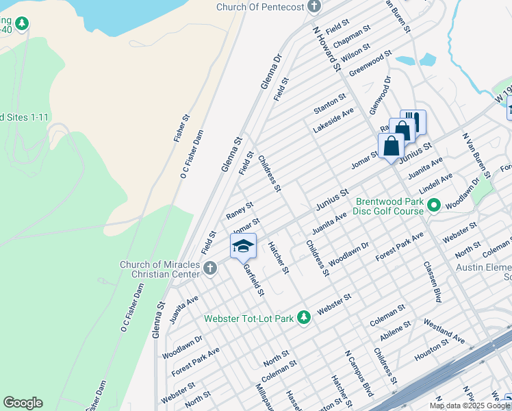 map of restaurants, bars, coffee shops, grocery stores, and more near 2639 Raney Street in San Angelo