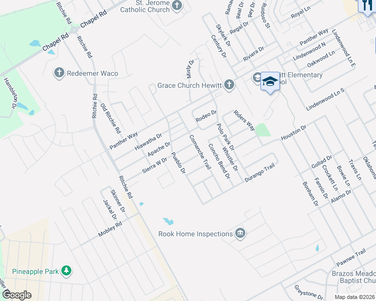 map of restaurants, bars, coffee shops, grocery stores, and more near 10320 Sierra West Drive in Waco