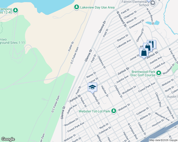map of restaurants, bars, coffee shops, grocery stores, and more near 2733-2799 Field Street in San Angelo