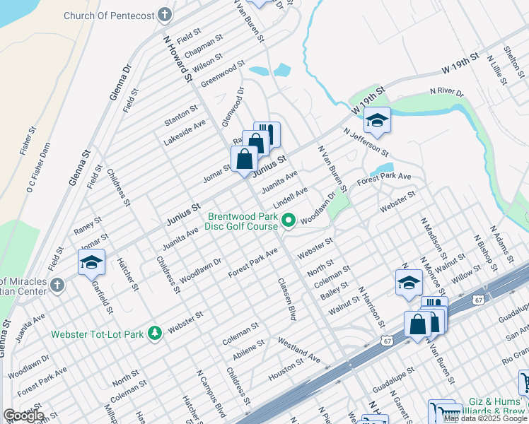map of restaurants, bars, coffee shops, grocery stores, and more near 2100 Lindell Avenue in San Angelo
