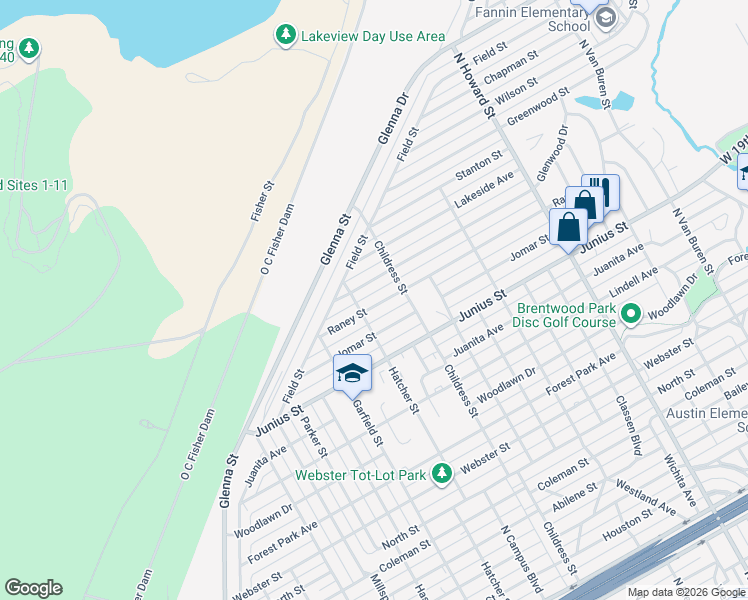 map of restaurants, bars, coffee shops, grocery stores, and more near 2639 Raney Street in San Angelo